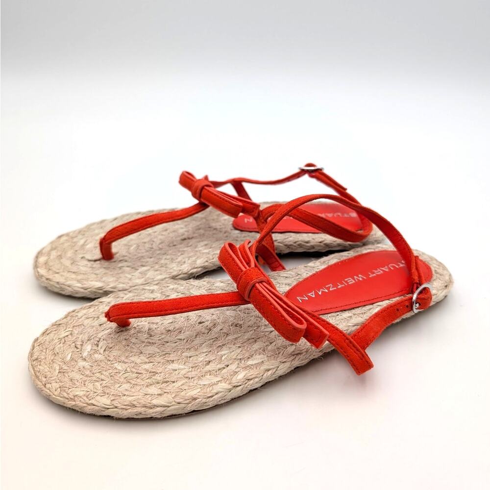 Stuart Weitzman Felicity Espadrille Flat Sandals Natural/Orange Size US7B EU37.5
